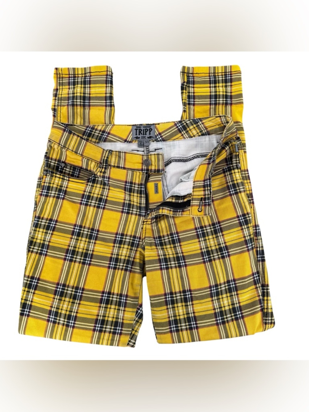 Daang Goodman Tripp NYC Yellow Tartan Plaid Pants Women’s Rocker Jeans 5 Pocket